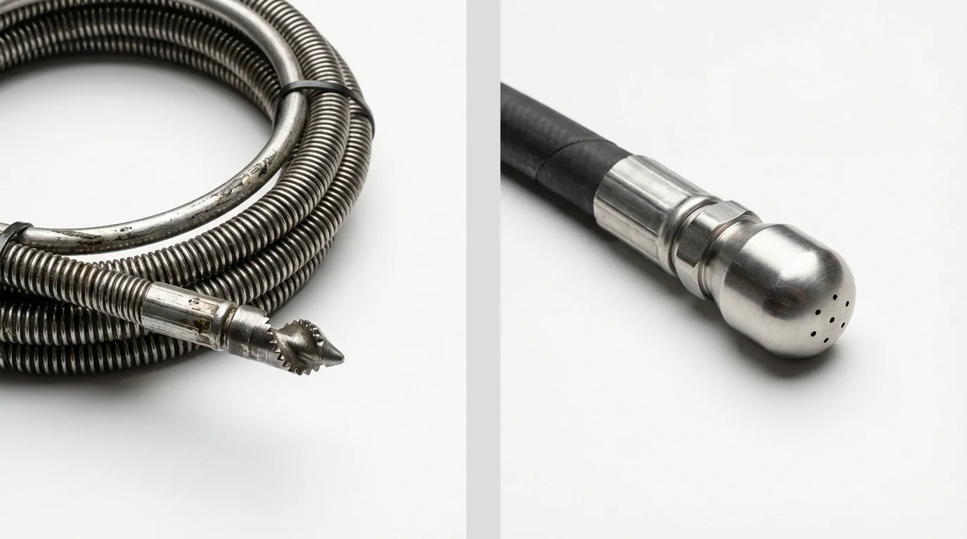 Drain snake cable and hydro jetting nozzle used for drain cleaning in Union, WV
