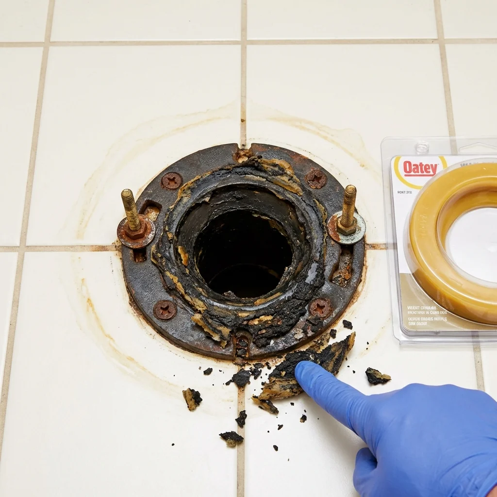 Failed wax ring showing water seepage at the base of a toilet in a Union, WV home